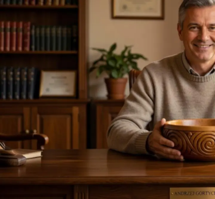 Zadowolony klient oglądający gotowe drewniane produkty