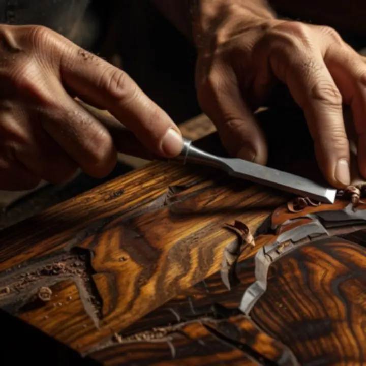 Zbliżenie na precyzyjnie wykończony detal z drewna