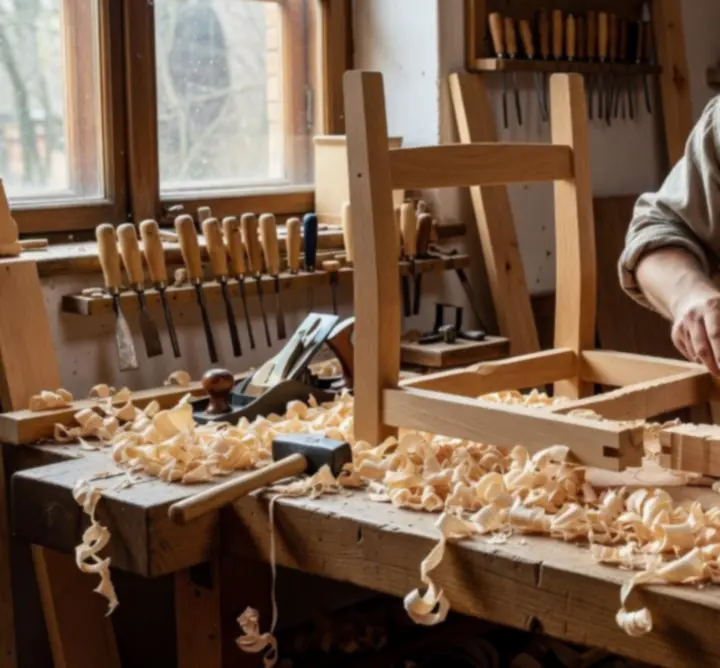 Rzemieślnik pracujący przy drewnie w warsztacie
